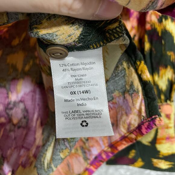 Terra & Sky NWT Green & Pink Ruffle Blouse - Plus Size 0X (14W) - Long Sleeves - Picture 6 of 7